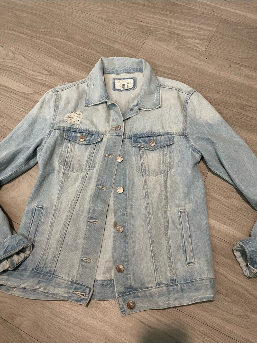 Forever 21 Light Wash Distressed Denim Jacket